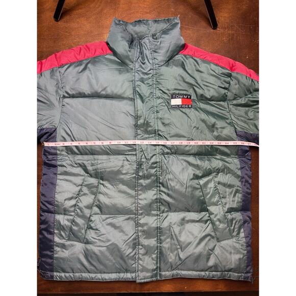 VTG 90s Duck Down Feather Tommy Hilfiger Puffer Jacket Gucci Color Block Size L - Picture 5 of 13
